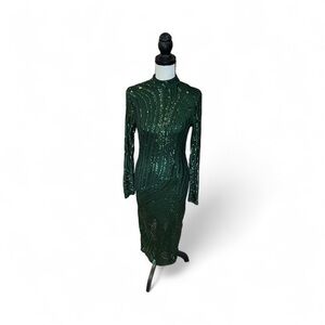 AKIRA Sparkling Emerald Long Sleeve Dress
